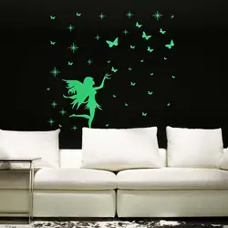 Наклейки на стену украшение дома DIY Бабочка девушка фея светящиеся мультфильм дети съемные виниловые наклейки на стену 3D L0330