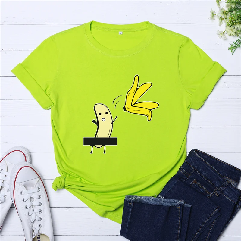 

Plus Size S-5XL Summer T-Shirt Funny Banana Peeling Himself Print T Shirt Women Cotton Short Sleeve O Neck Tee Tops Casual Shirt