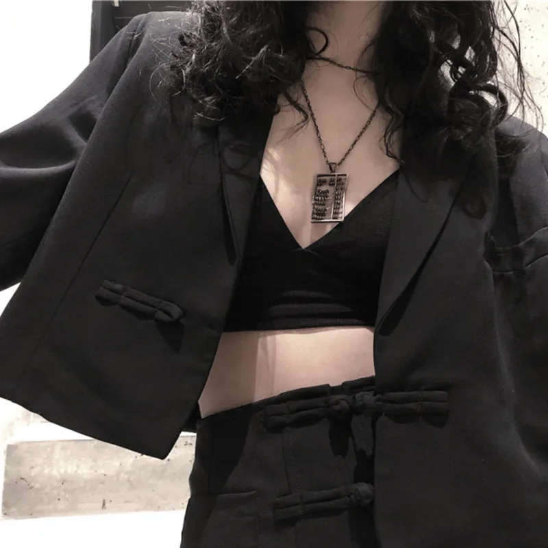 

LANMREM 2020 Spring New Casual Fashion Women Loose Plus Solid Color Dark Wind Chinese Style Buckle Short Blazer TC765