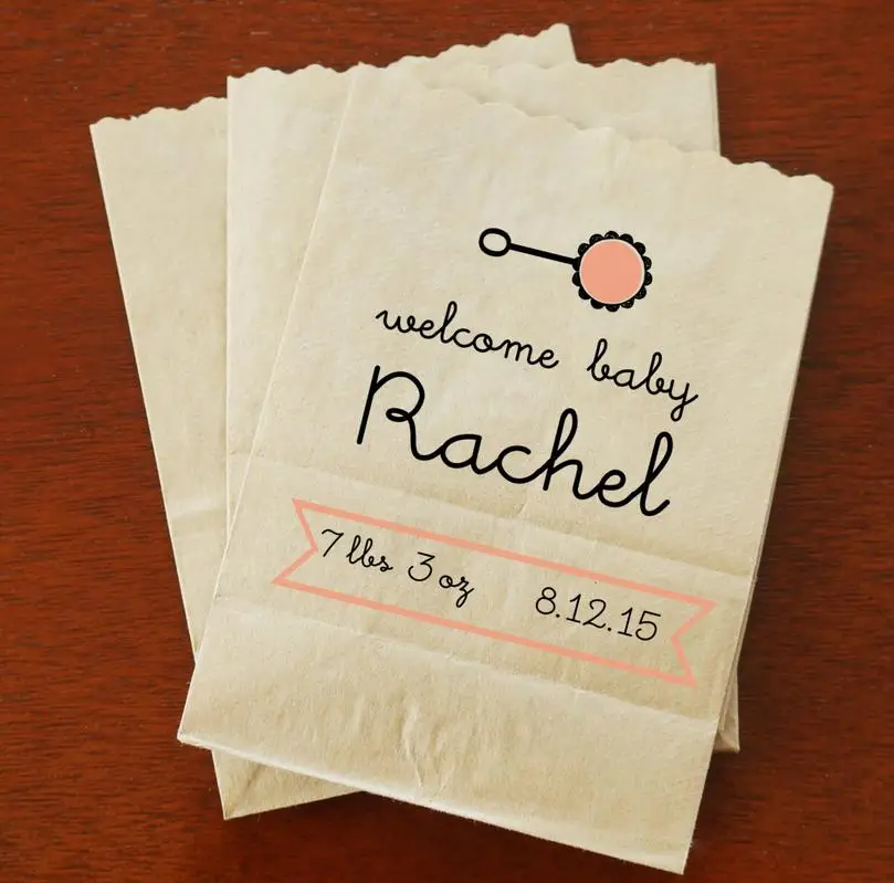 personalized Party Favor birthday Bridal baby Shower Kraft Paper Bakery Cookie desserts gifts Favors Bags Custom Names and Date | Дом и сад