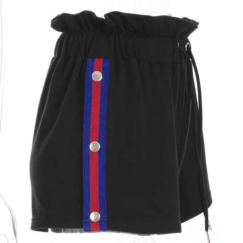 Дропшиппинг моды боковой кнопки шорты для бега Для женщин Летние черные пэчворк с высокой талией шорты Уличная Feminino шорты дно