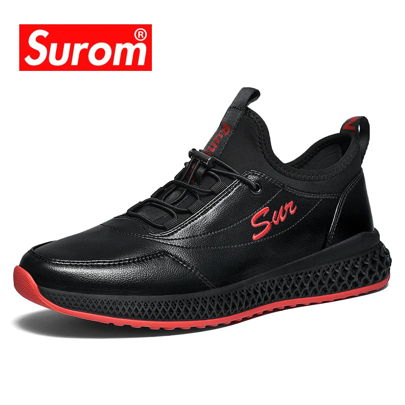 SUROMчерные кожаные кроссовки мужская обувь повседневная дышащая обувь на плоской подошве мужские Модные Нескользящие кроссовки на шнуровке Tenis Masculino Adulto купить в магазине SUROM Official Store на AliExpress