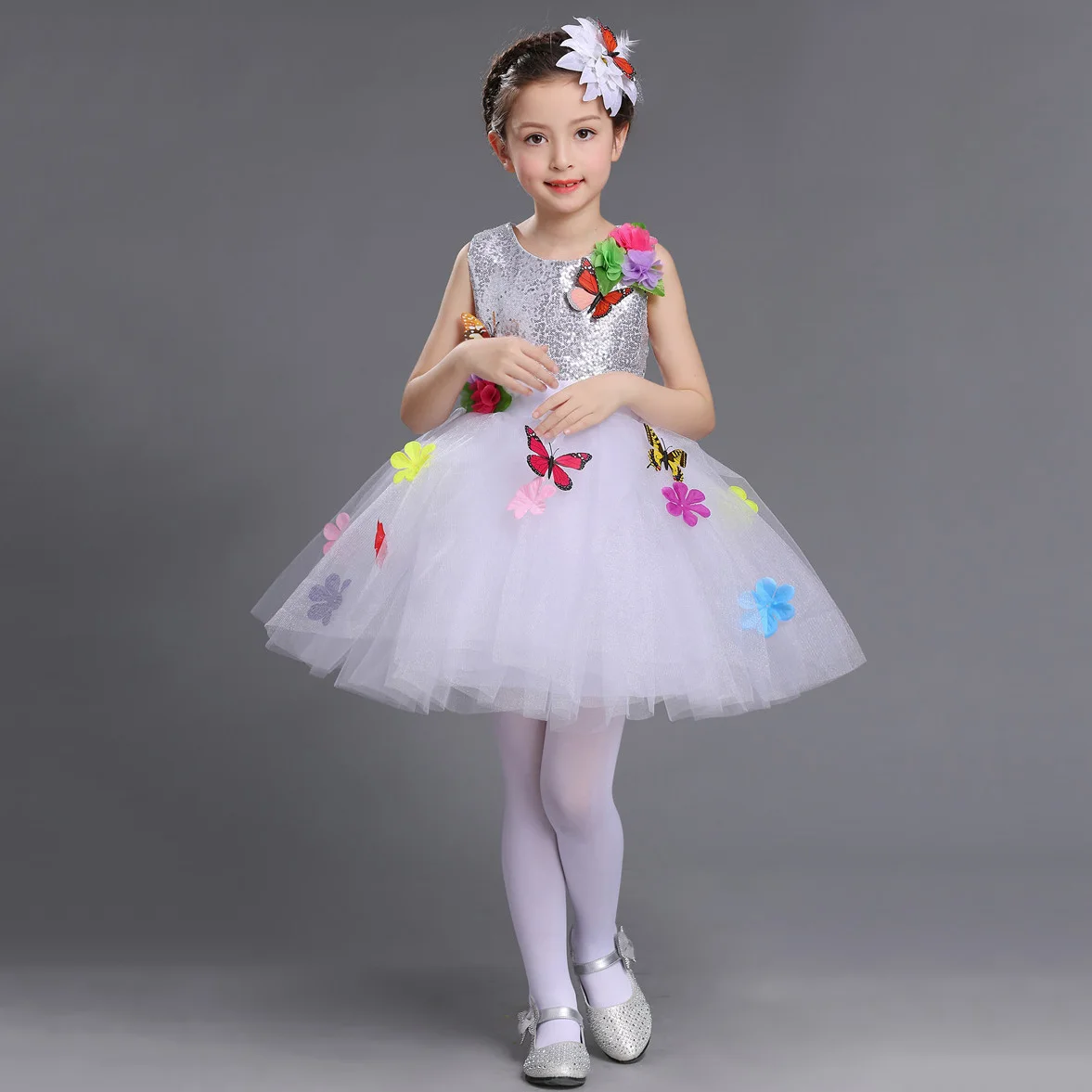 TB74 Silver Sequined Girl Embroidery Kids Communion Pageant Prom