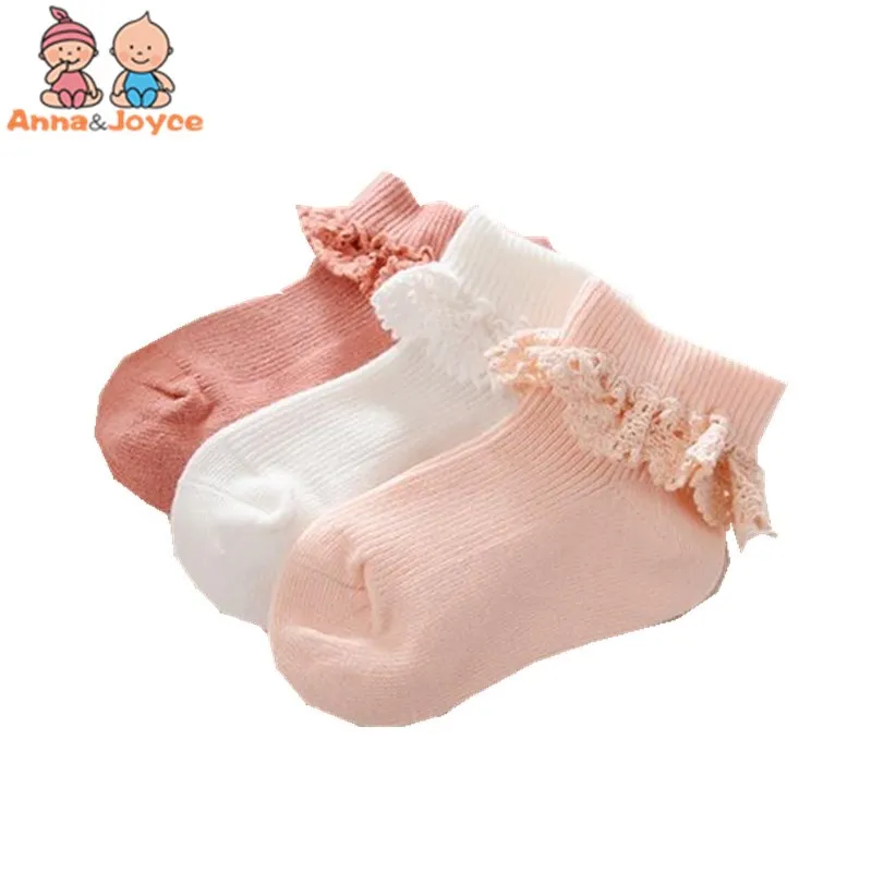 

10pairs/lot Girls Socks Toddler Girl Socks Kid White Pink Dressy Lace Ruffle Trim Antiskid Socks Solid Suit 1-3 Years