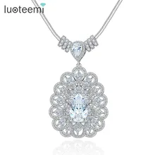 LUOTEEMI Joyería Mejor Calidad Rodio Oro Blanco Puro Lujo Sparkling Clear Cubic Zircon Pavimentada Grande Colgante de Collar de Mujer