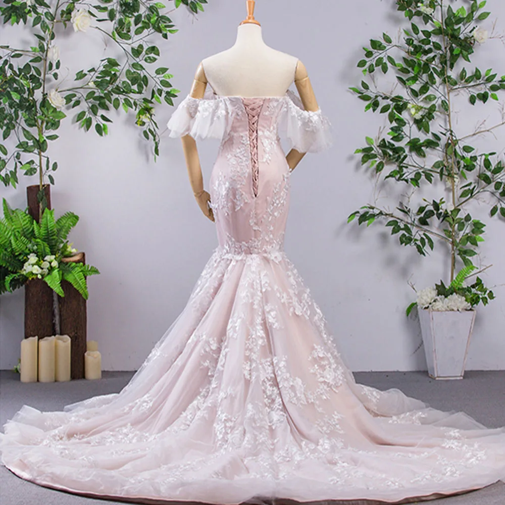 Vestido De Novia Sirena 2019 новое поступление с открытыми плечами короткий рукав кружево до аппликации Русалка Свадебные платья Плюс размеры