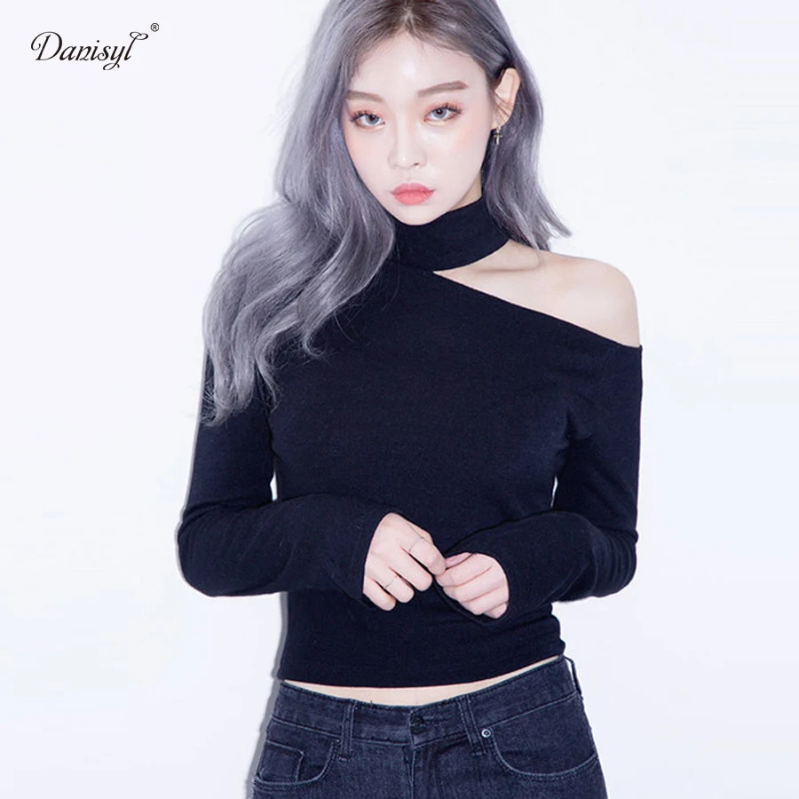 Spring Autumn Women Knitting Jumper Pullover Black Long Sleeve Half Collar Chunky Choker Sexy Sweaters Knitted pull femme | Женская