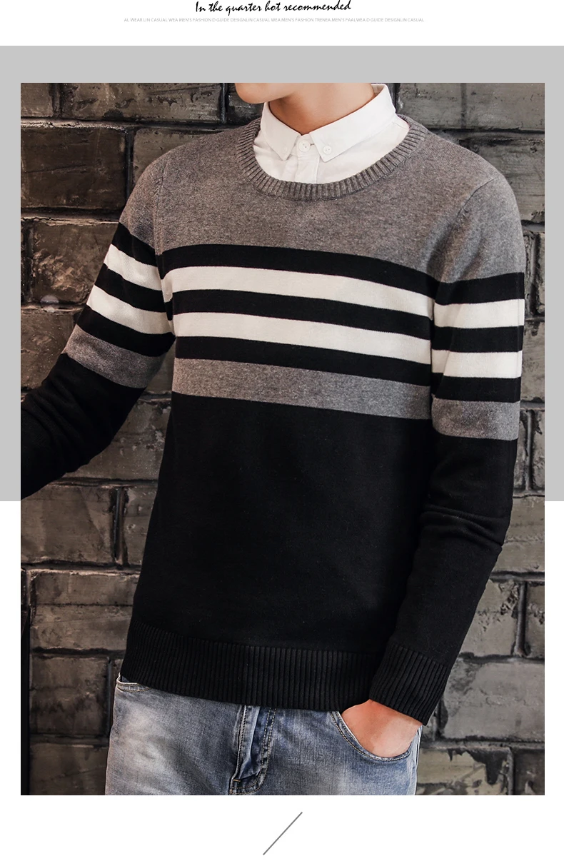 New Brand Casual Sweater Men O-Neck Striped Slim Fit Men Long Sleeve Patchwork Male Pollover Sweater Thin Clothes agasalho masc