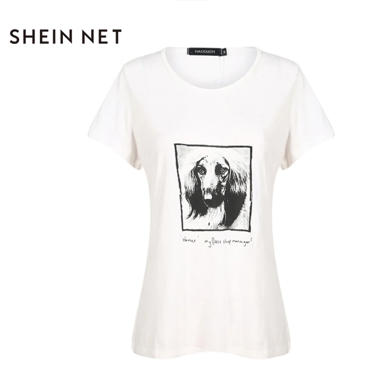 Sheinnrt 2017 Fashion font b Summer b font T shirt Women Dog Print White Loose O