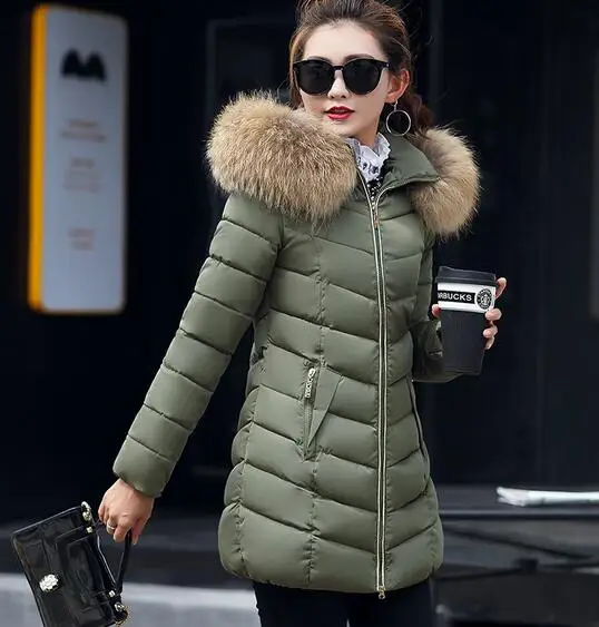 

2018 Winter Korean version of the new cotton women's long section Slim cotton coat large fur collar down jacket