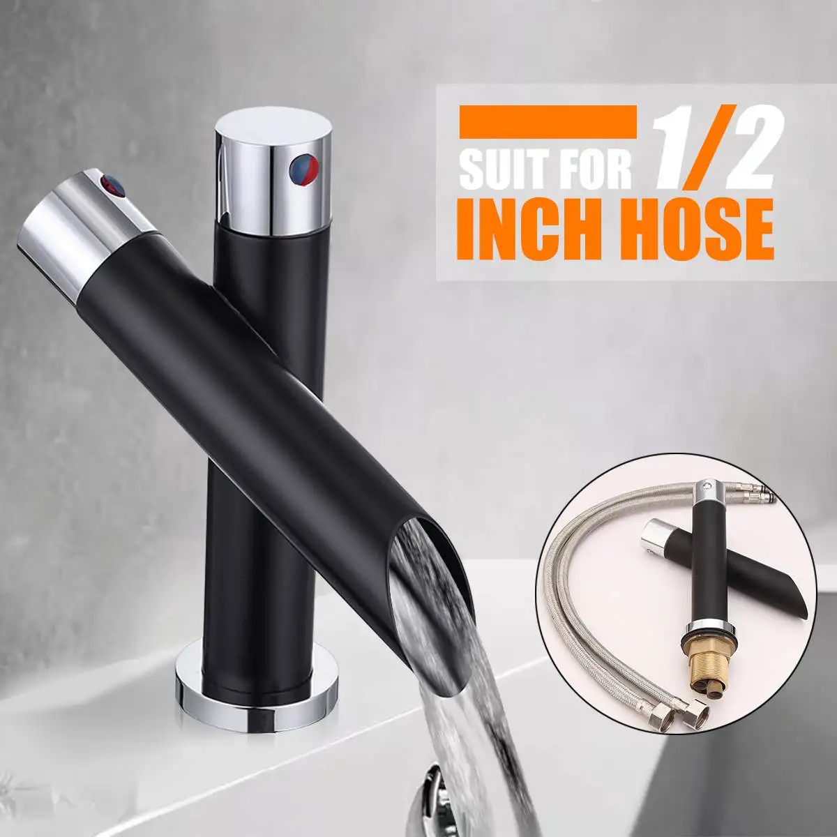 

Bathroom Unique Single Handle Black Waterfall Basin Faucet Spout Hot And Cold Water Mixer Tap Deck Mounted Bronze Finished