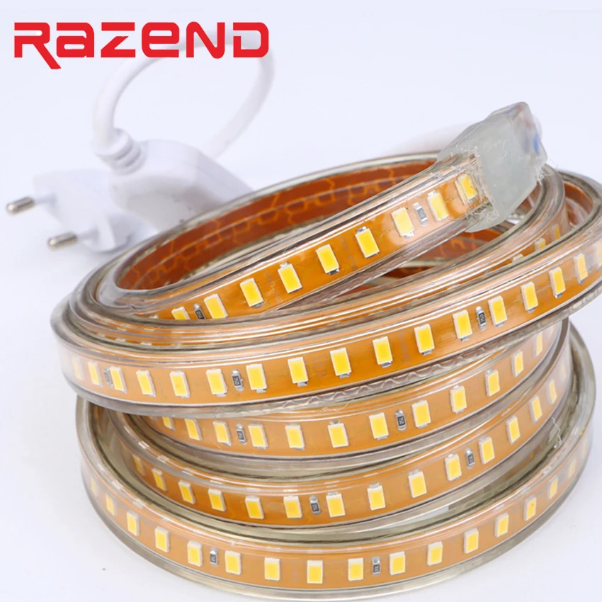 

220V 5630 5730 LED strip Light 120led/m Waterproof Flexible Lights Warm White Dimmable 1m 5m 10m 20m 50m 100m EU Power Plug