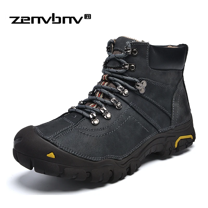 

Genuine Leather Shoes Men Russian style Men Snow Boots Plus Size 37-45 Top Quality Leather Ankle Boots Lace-up Warm Winter Shoes