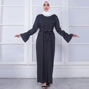 

Plus Size Women Kaftans Vestidos 2019 Abaya Dubai Arabic Striped Muslim Dress Ramadan Tesettur Elbise Turkish Islamic Clothing