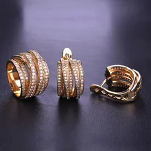 Высокое Качество Роскошный Ювелирные Наборы Серьги Кольца Наборы Блестящий ААА Циркония 18 К Настоящее Позолоченные Благородный Шарм Женщины Аксессуары набор инструментов маникюрный набор