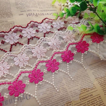 

10 yard 8cm 3.14" wide pink/hot pink/wine red mesh embroidery lace trim ribbon 1140378L4K633