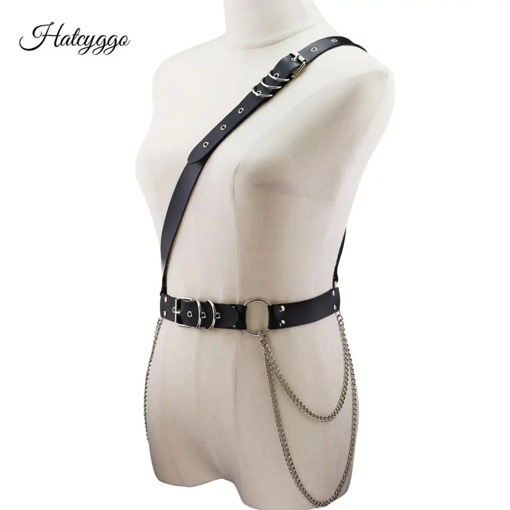 

HATCYGGO Chain Belt For Women Leather Shoulder Harness Ladies Belt Punk Body Bondage Cage Sculpting Harness Waisband Strap Belts