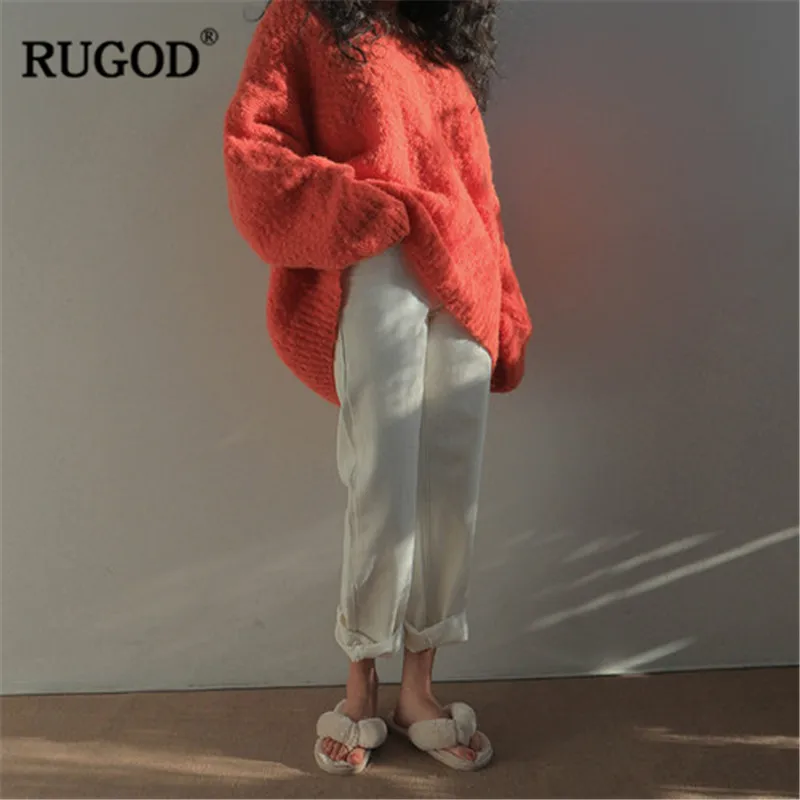 RUGOD однотонные длинные женские свитера размера плюс повседневные Элегантные
