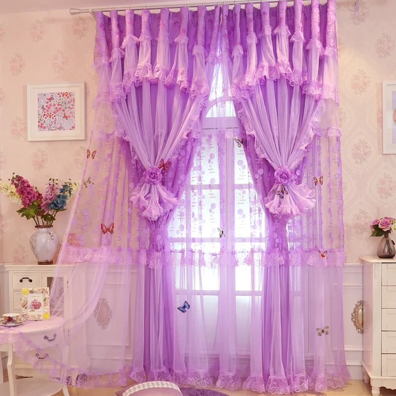 3-уровневые кружевные дизайн Шторы s для Гостиная Спальня девушки детской комнаты розовый тюль окна половина плотные Шторы Свадебный декор 1 шт