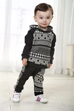 Fashion Geometric Velvet Baby Boy winter Warm Coat 2PC jacket pants