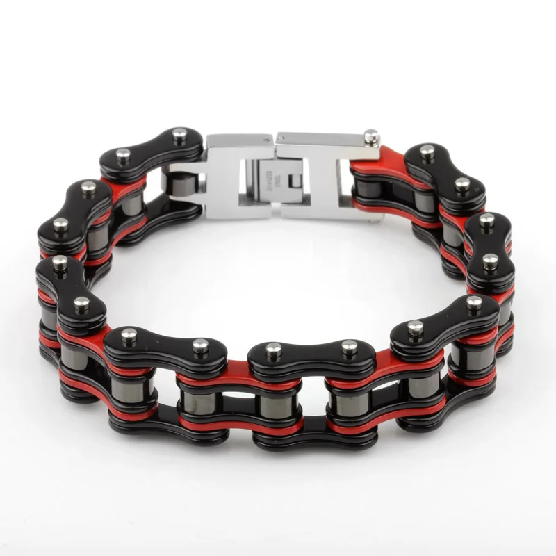 New Brand Fashion Red Black Stainless Steel Bracelet for Men Bike