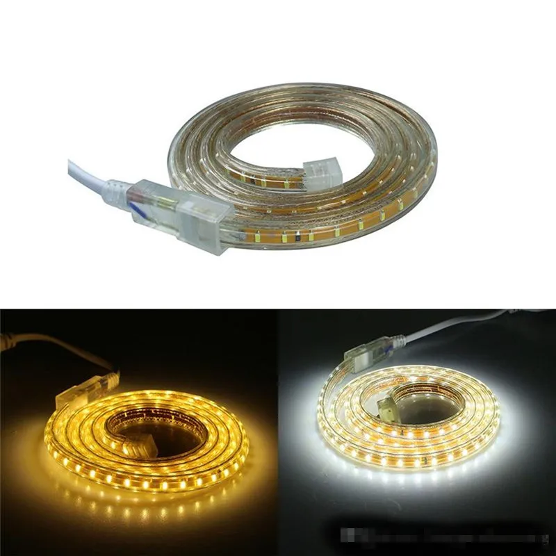 AC 220V 3014 방수 LED 스트립, EU 전원 플러그, IP65 120LED/M 유연한 LED 테이프 리본, 야외 1M 2M 3M 5M 10M 15M 20M 30M
