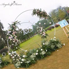 Accesorios de boda para fiesta de bebé, decoración de hierro forjado, arco redondo, Fondo de arco, seda artificial, hilera de flores, estante de pared