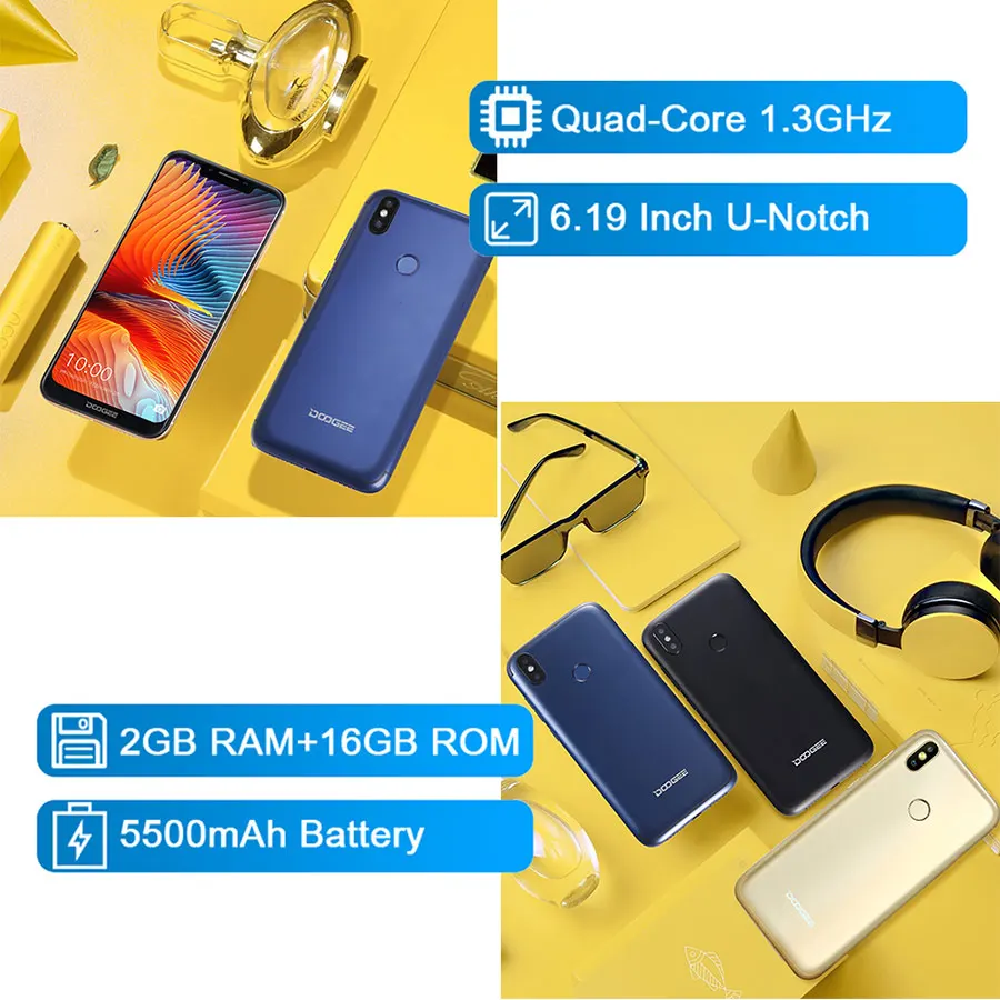 DOOGEE BL5500 Lite U Notch Android 8 1 6 19 &quotчетырехъядерный процессор MTK6739 2 Гб ОЗУ 16 ПЗУ 5500 мАч две