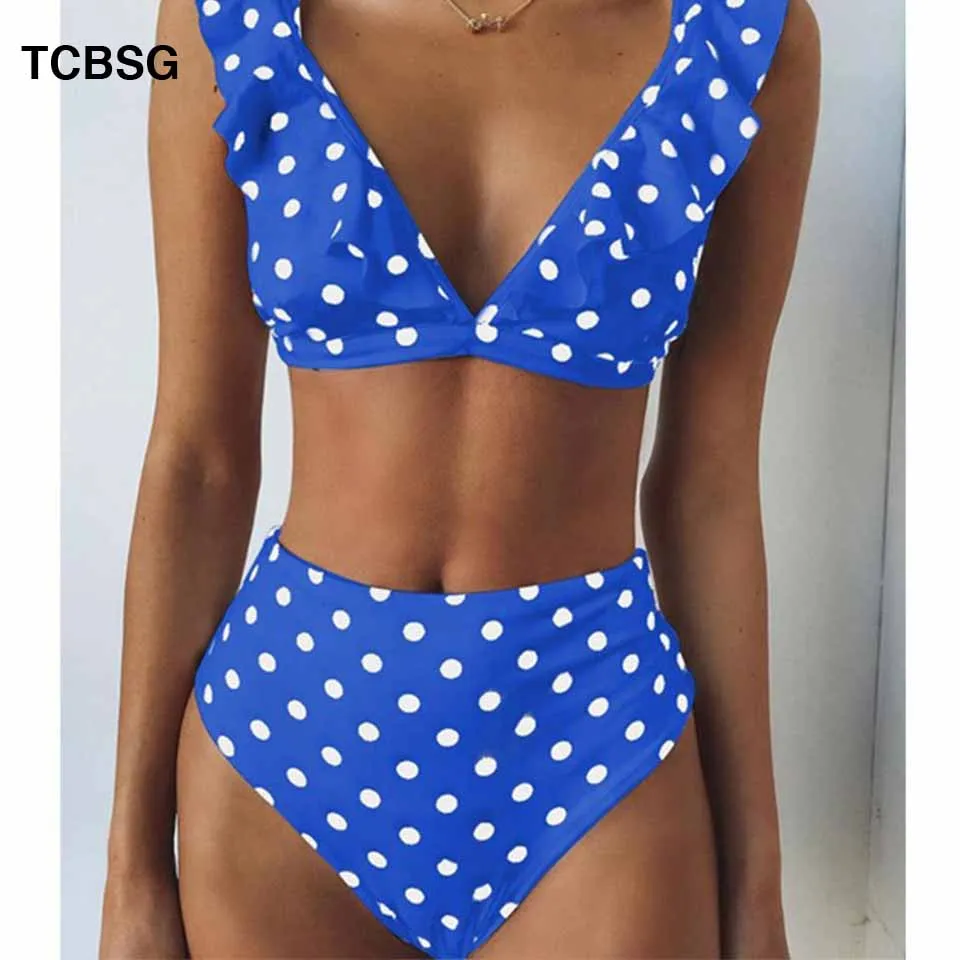 

TCBSG New Sexy High Waist Bikinis Women Swimwear Push Up Swimsuit Ruffle Bathing Suit Polka Dot Biquini Summer Beach Wear