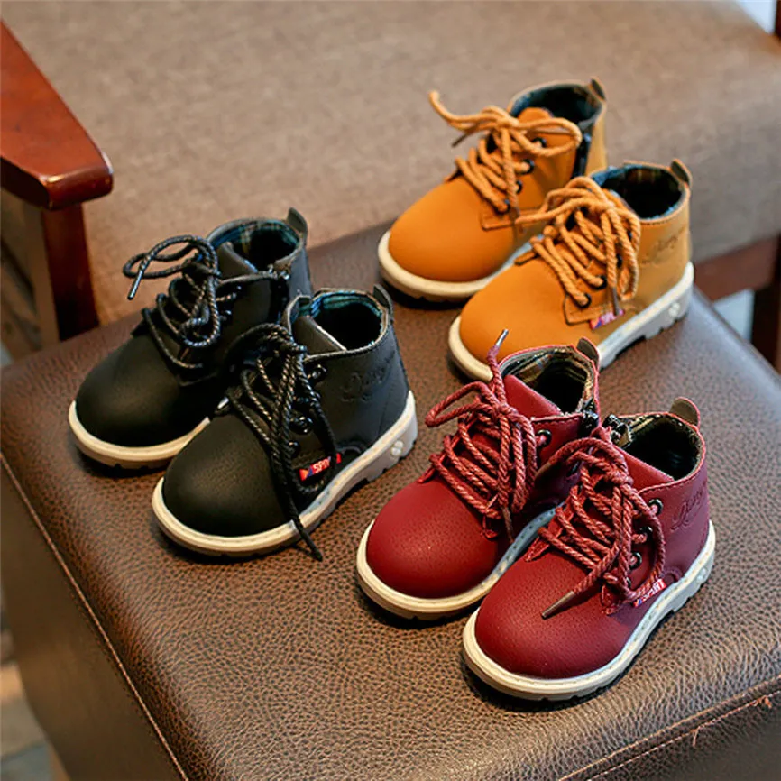 

2018 New Baby Boots Children Fashion Boys Girls Martin Sneaker Boots PU Leather Lace Up Kids Baby Casual Shoes Dropshipping 823