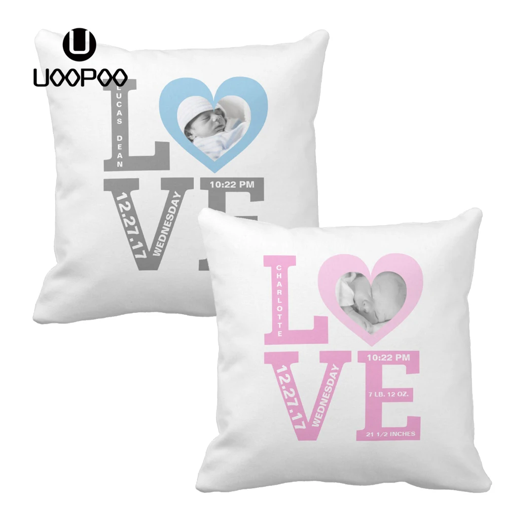 

Custom Photo Pillow Case Boy and Girl Baby Blue Pink Cushion Cover Polyester Cushion Cover for Kids Decorative Sofa Pillow Cover