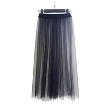 Летние Для женщин Высокая Талия плиссированная юбка Повседневное элегантная Прозрачная сетка кружева юбки Черный, серый цвет белый эластичный Тюлевая юбка ZY3669