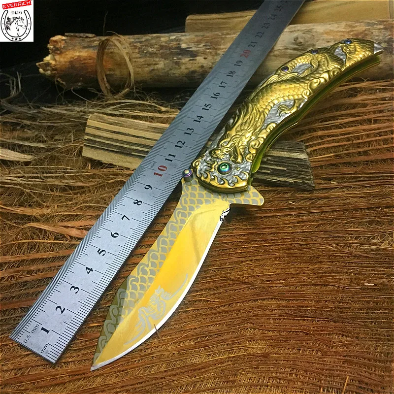 

Gold faucet folding knife CS popular pocket knife 440C survival rescue knife multi-function tool best