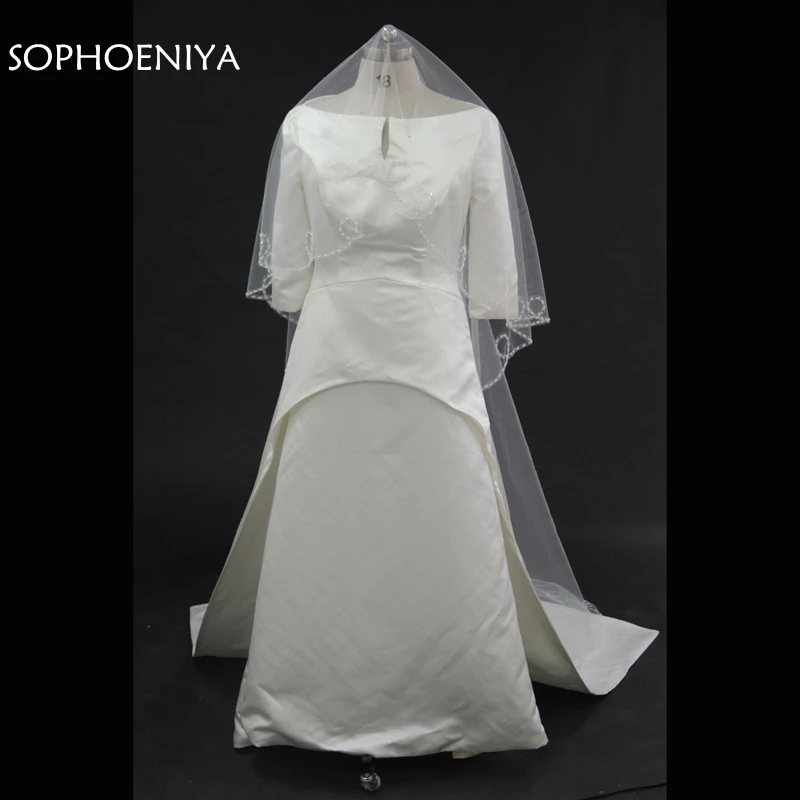 Новое поступление трапециевидной формы с длинным рукавом свадебное платье 2019 цвета слоновой кости арабское свадебное платье Vestido de noiva