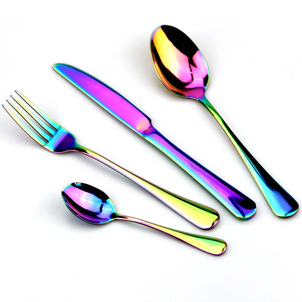 

4PCS/LOT Cutlery Set Multicolor Rainbow Dinnerware set Colored Stainless Steel Knife Fork Silverware Set Service for 1 Tablemat
