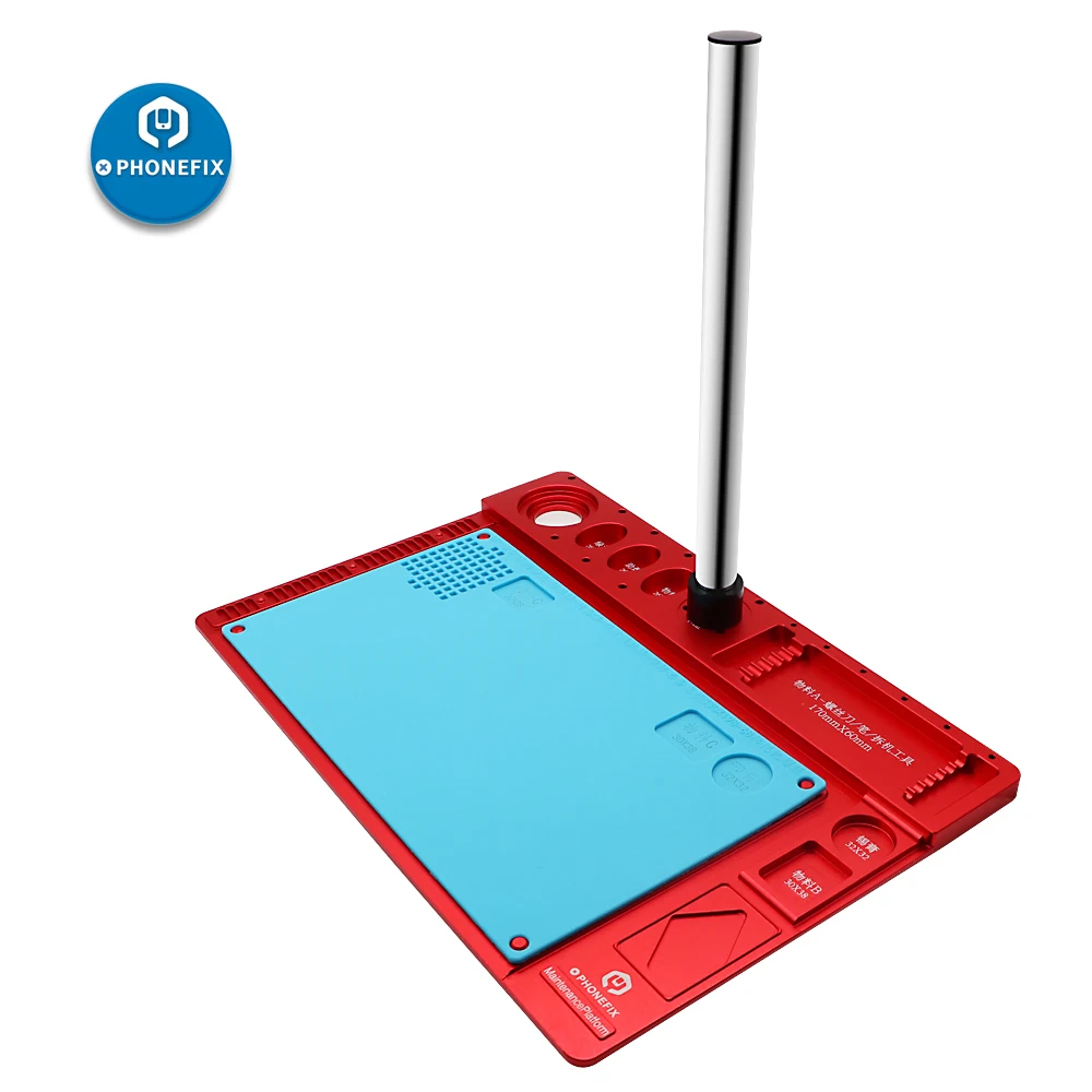 

PHONEFIX Aluminum Alloy MatPhone Maintenance Platform Metal Stand Base with Stainless Steel Bracket Phone Repair Microscope Pad