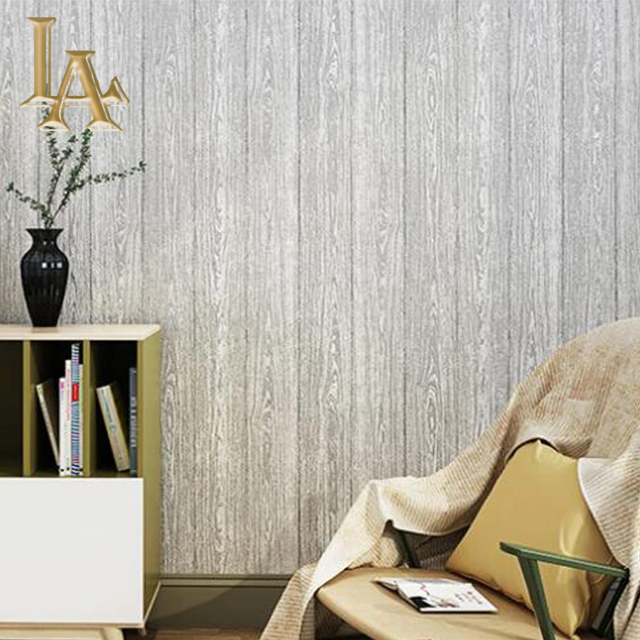 Grey Faux Wood Wallpaper Plain Color Rustic Plank Textured Wall Paper