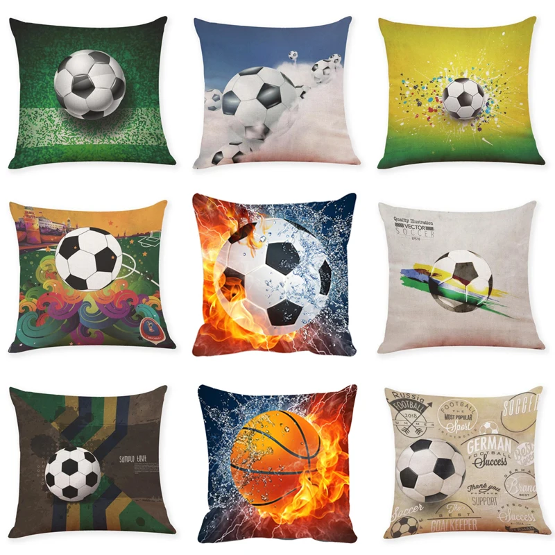 

NEW Basketball Football Iice And Fire Cushion Cover Linen Cotton Home Decorative Pillow Cover for Sofa Car Cojines pillowcase