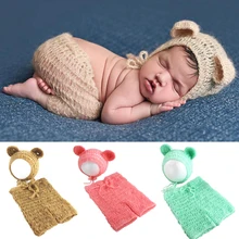 Мохеровый реквизит для новорожденных, костюмы, шапка/шапка+ штаны с оборками, милый Мишка, Bebe, комплект из 2 предметов, детские вязаные фото аксессуары