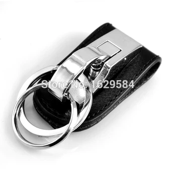 

1x Black Leather Belt Buckle Clip 2 Loops Silver Keychain Key Chain Ring freeing shipping