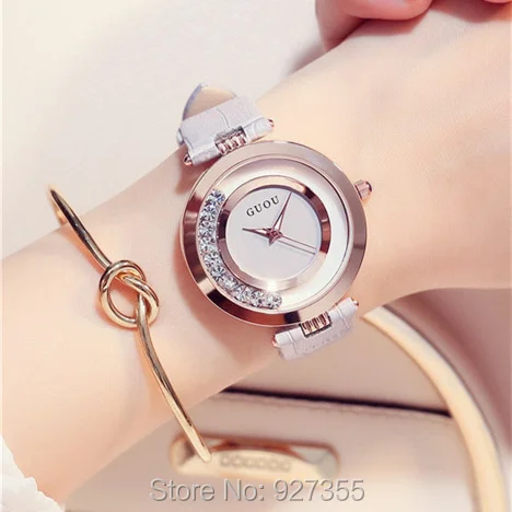 

2017 GUOU Women Dress Watches Stylish Roll Drill Crystal Rhinestones Quartz Wristwatch Lady Bracelet Relogio Casual Watch