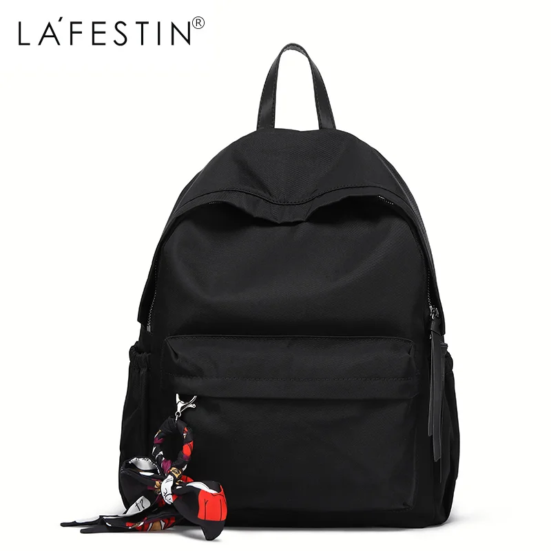 LAFESTIN женский рюкзак, школьный рюкзак для девочек, Подростковая сумка для книг, ленточный орнамент, модная дорожная сумка, рюкзак mochila - Цвет: Черный