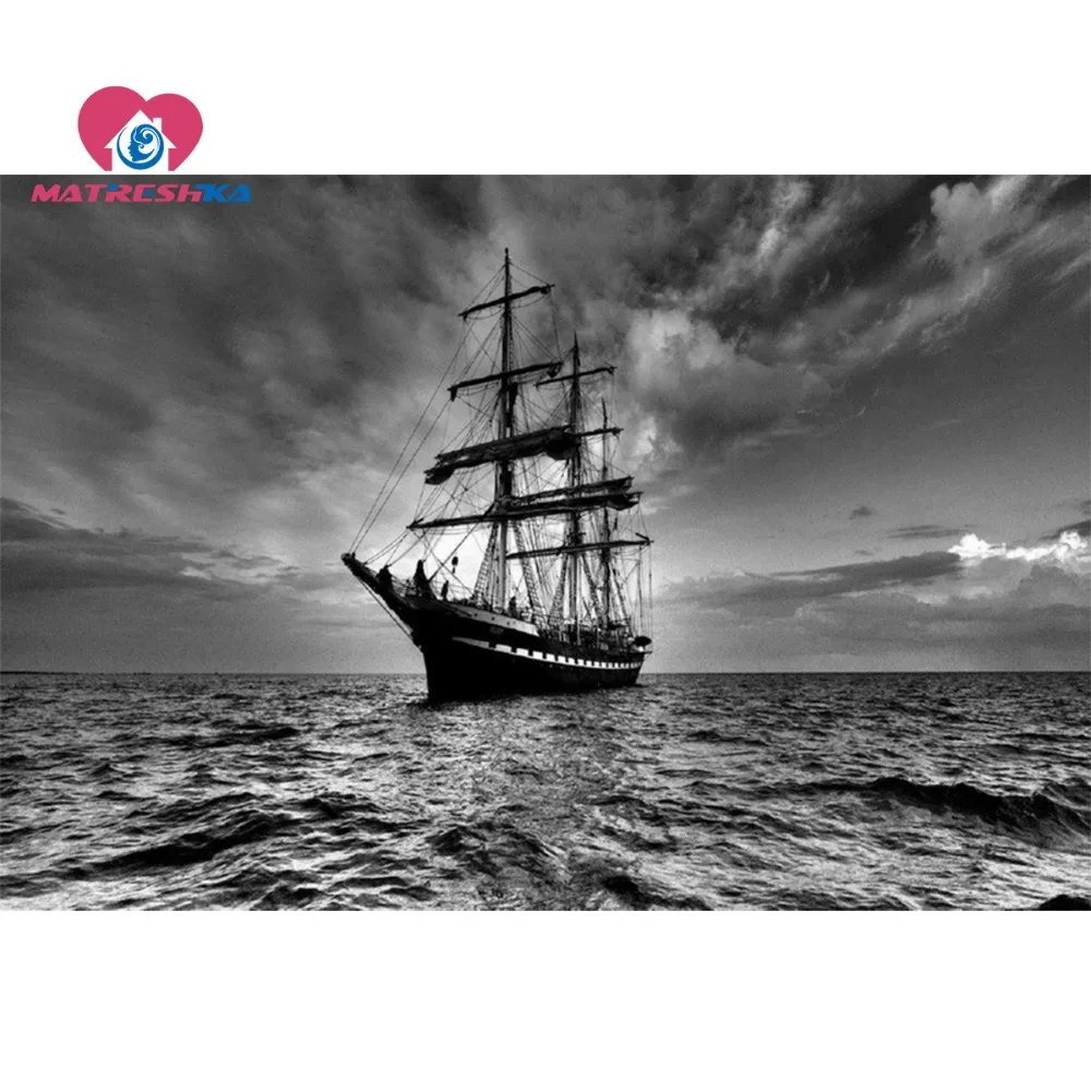 

3D DIY Diamond Painting scenery Resin Needlework Home Decor Full square Rhinestone Mosaic 5D Diamond Embroidery landscape Boat