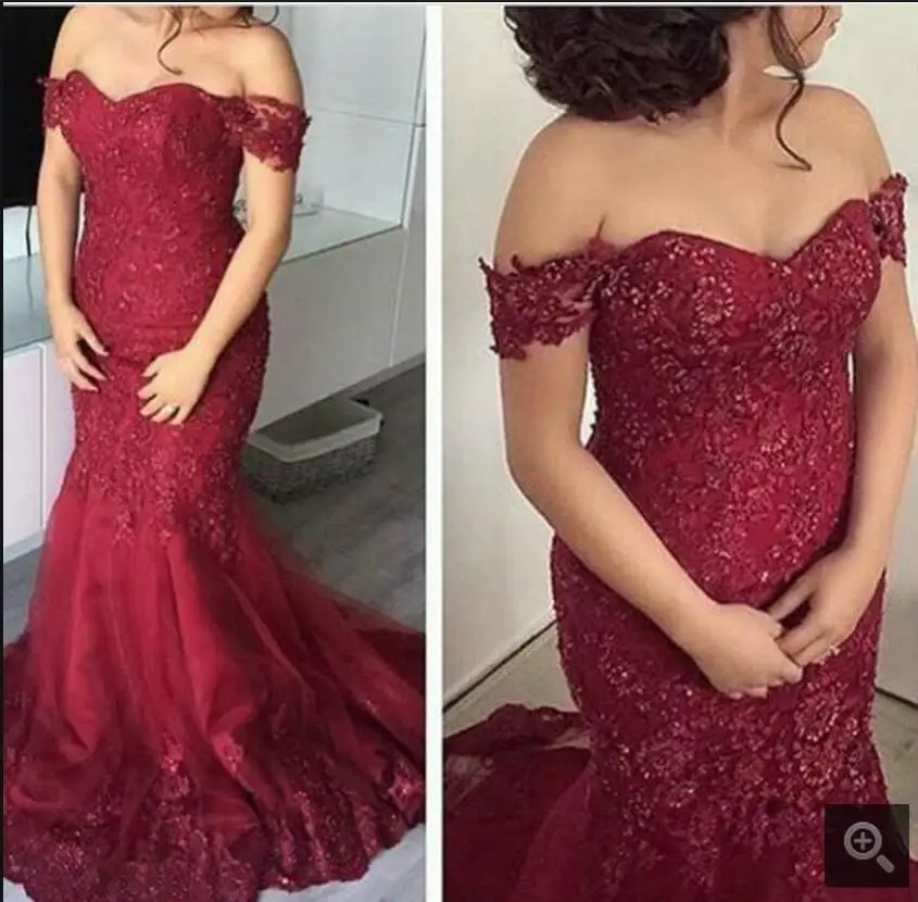 Vestido Де Novia русалка бургундия кружева с плеча пром dress аппликации милая декольте дешевые платья выпускного вечера