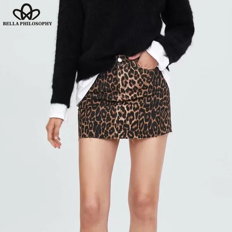 

Bella Philosophy Spring Leopard Mini Skirts High Waist Animal Print Female A-Line Skirts Pockets Zipper Lady Skirts Bottoms 2019