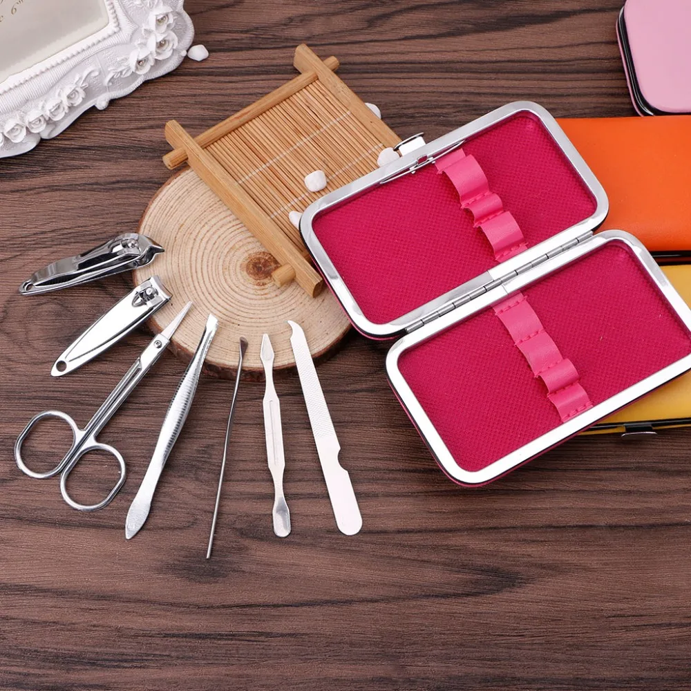Conjunto de Cuidados Inoxidável com Caixa Portátil Unha Clipper Manicure Beleza Aço Rosa - Verde Amarelo Vermelho Quente Laranja 7 Pcs 7 de cuidados beleza aço inoxidável com caixa