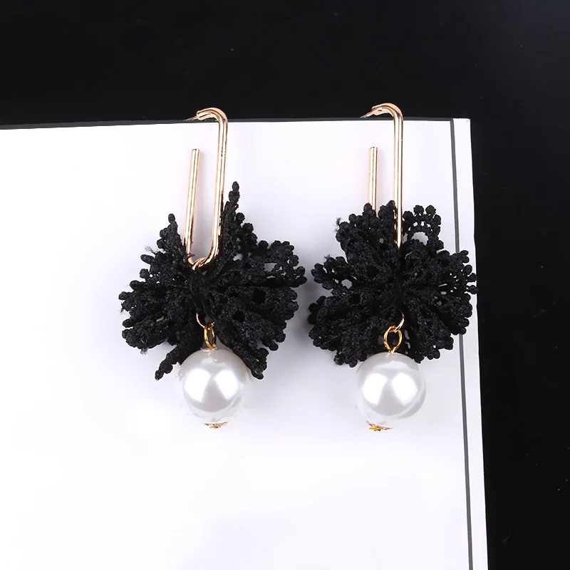 

New Simulated Pearls Lace Drop Crystal Earrings Fashion Jewelry Boucle D'oreille Long Tassel Earrings For Women Dangle Statement