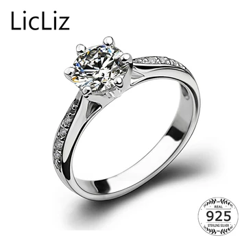 

LicLiz 925 Sterling Silver Solitaire Ring Wedding Band Women Micro Pave Cubic Zirconia Eternity Ring Engagement Ring Anel LR0449