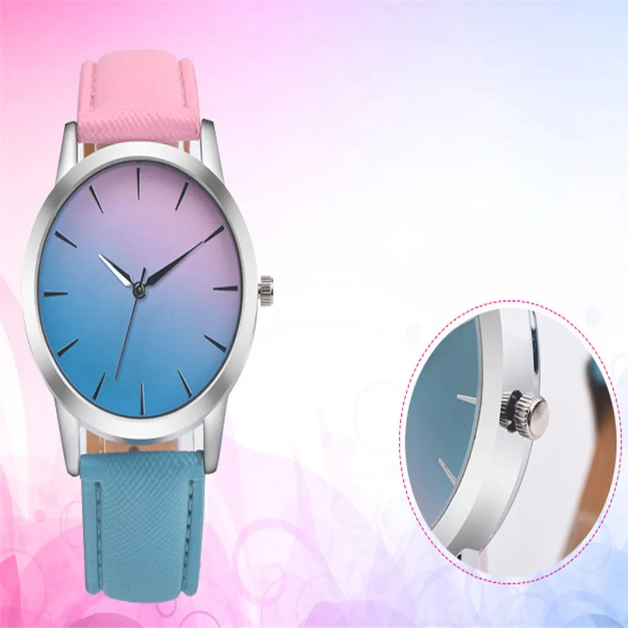 Прямая фантазийные розовые синие кожаные кварцевые часы для женщин хороший подарок наручные часы 170629