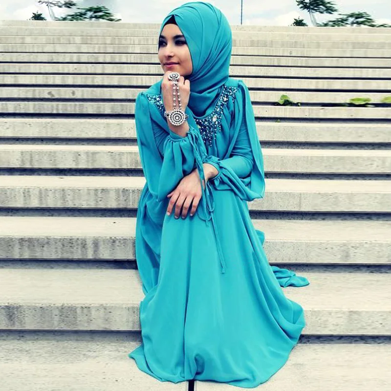 Oumeiya OMY189 Fashion Turkish Islamic font b Hijab b font Long Dress Evening Gowns Long Sleeve